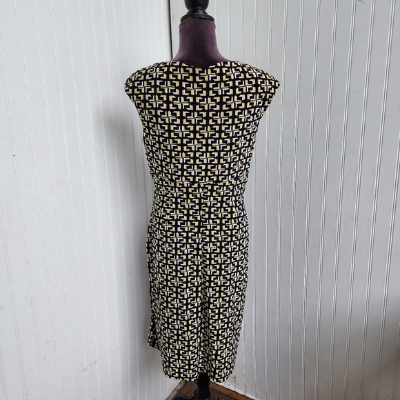 Ralph Lauren Women Dress Stretch Navy Yellow White Cap Sleeve Pleated Sheath 10 - Picture 7 of 15